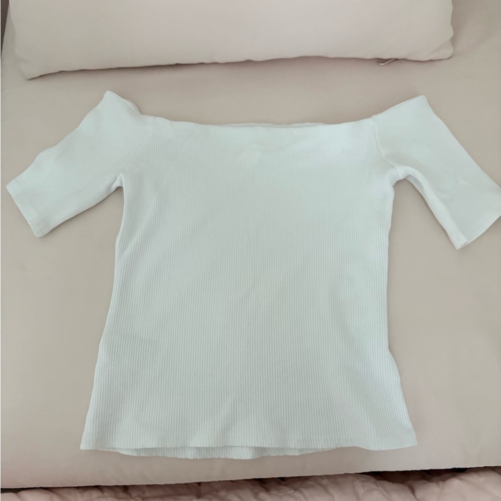 H&M White Off-Shoulder Ribbed Top